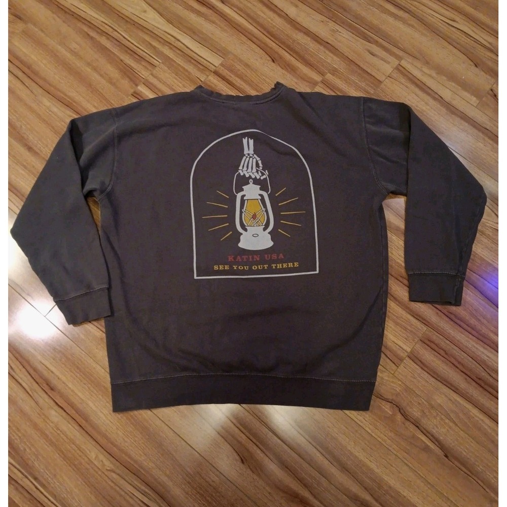 Katin 1954 Sweatshirt Men XL Gray Skeleton Lantern Logo Surf Terry Knit Pullover